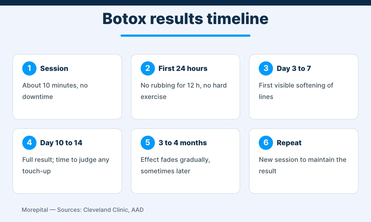 Botox results timeline from the 10-minute session to the effect fading after 3 to 4 months
