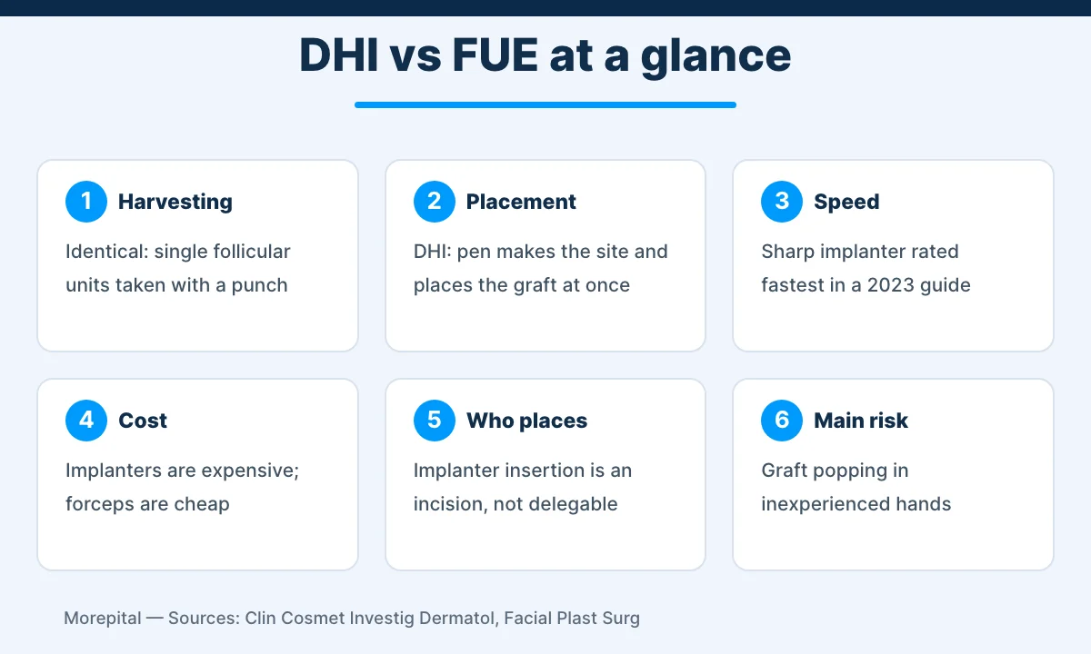 DHI hair transplant vs FUE comparison infographic