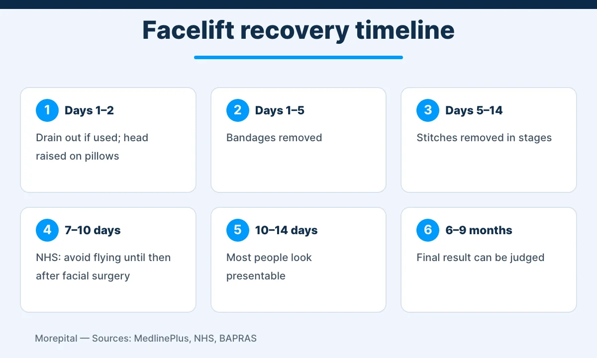 Facelift in Turkey infographic showing the recovery timeline and when to fly home