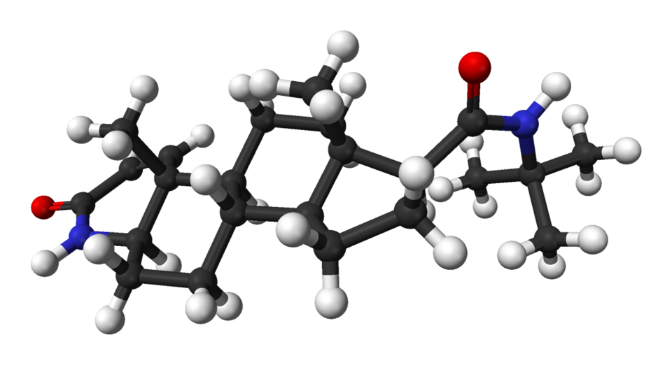 Ball-and-stick model of the finasteride molecule used in finasteride for hair loss
