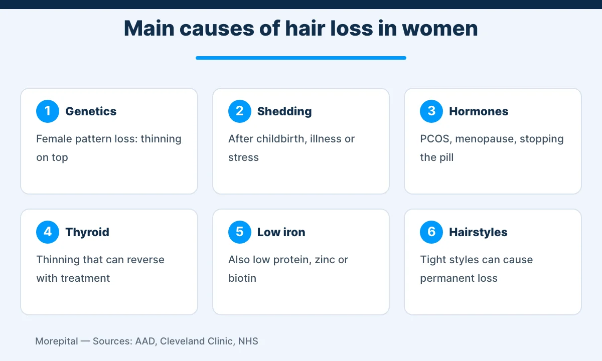 Infographic of the main causes of hair loss in women