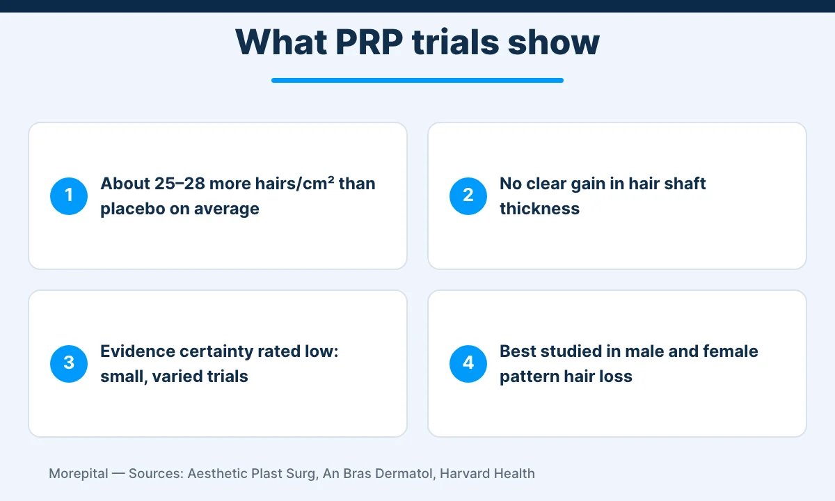 PRP hair treatment evidence summary infographic
