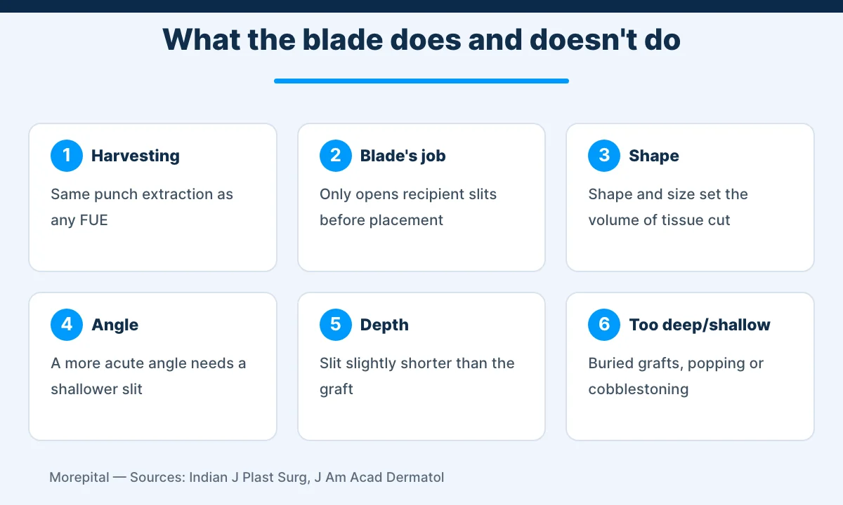 Sapphire FUE hair transplant blade infographic: what the sapphire blade changes