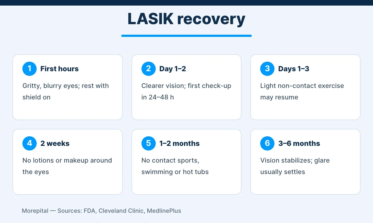 LASIK recovery timeline from the first hours to 6 months