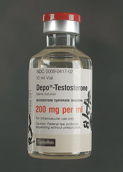 Testosterone replacement therapy: a 10 ml vial of testosterone cypionate for injection