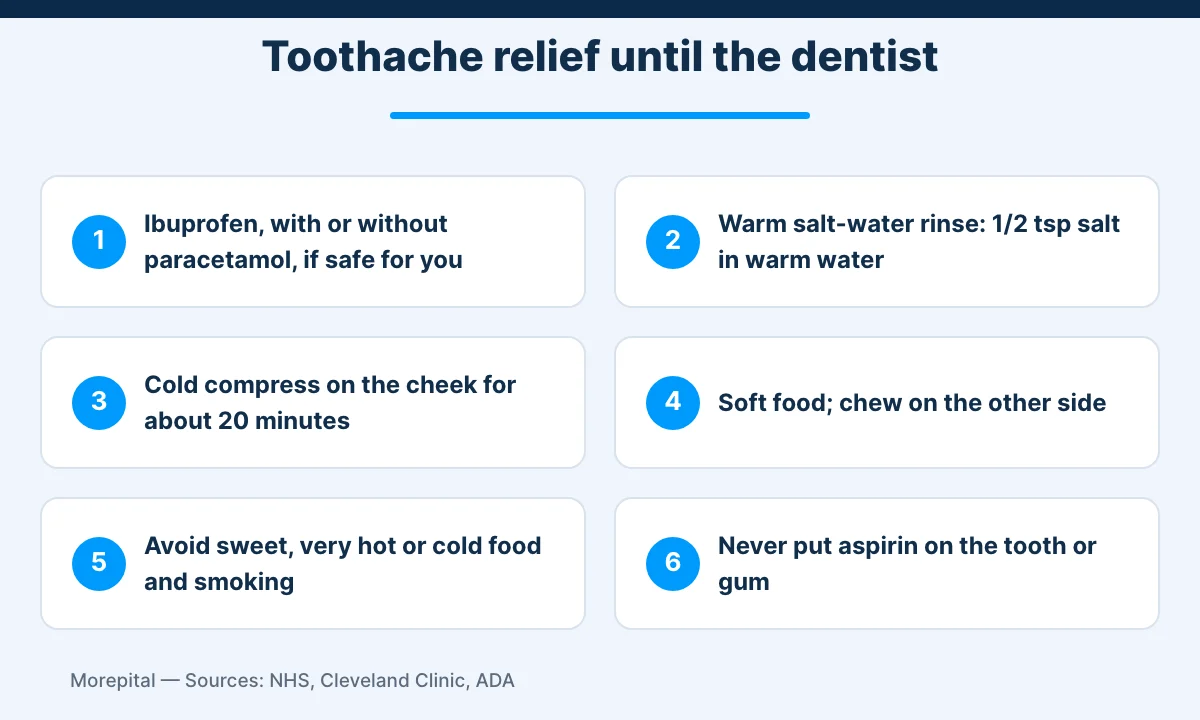 Toothache relief infographic with six safe home measures