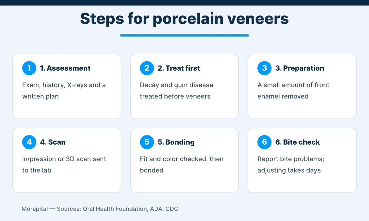 Veneers in Turkey infographic showing the six treatment steps